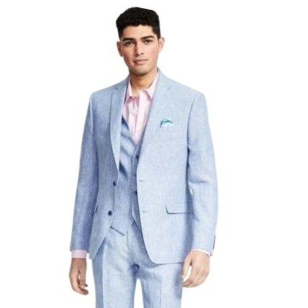 bar III Sport Coat Mens 46L Blue Slim Fit Linen Two Buttons‎ Blazer Suit Jacket